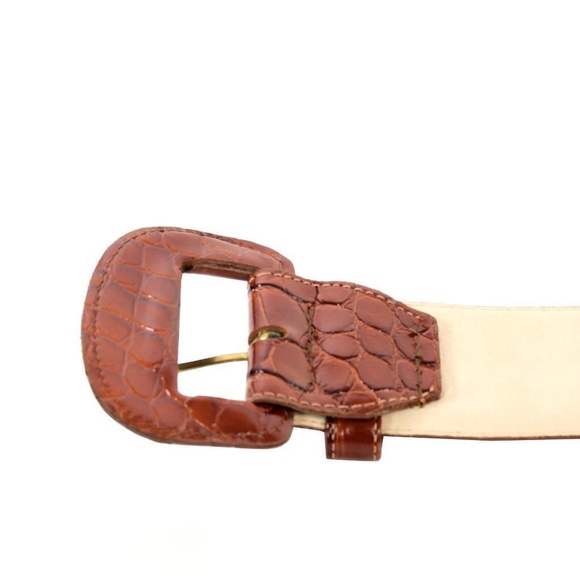 Vintage NORDSTROM Belt Sz S / 28 Brown Chestnut Alligator Embossed USA #B1269
